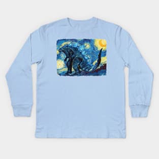 Godzilla Van Gogh Style Kids Long Sleeve T-Shirt